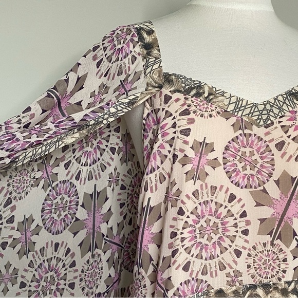 Free People Floral Geometric Printed Flutter Wing Sleeve Tunic Mini Dress, Small - Picture 5 of 15